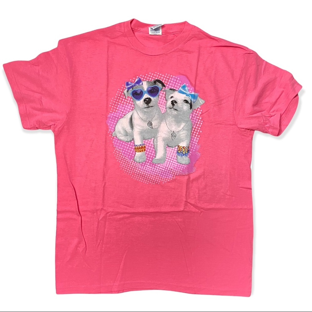 Cute Puppy Dogs Graphic Print Pink Crew T-Shirt
Unisex- size Adult M-NWOT